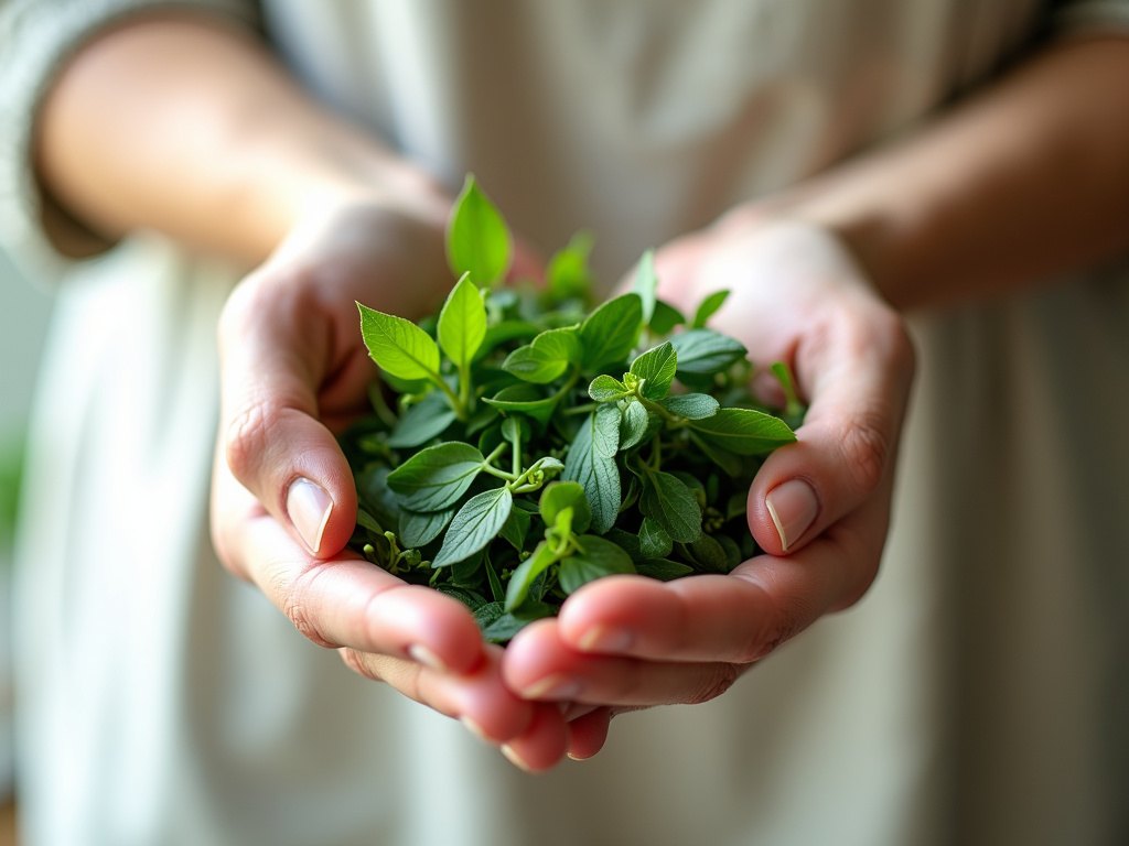 Hands holding fresh botanical ingredients